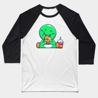 Cute Dinosaur Eating Pizza Cartoon Baseball T-Shirt